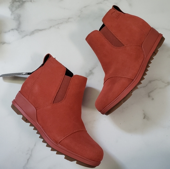 Sorel Orange Suede Waterproof Chelsea Wedge Ankle Boots Size: 6 5 Rust - Picture 3 of 7